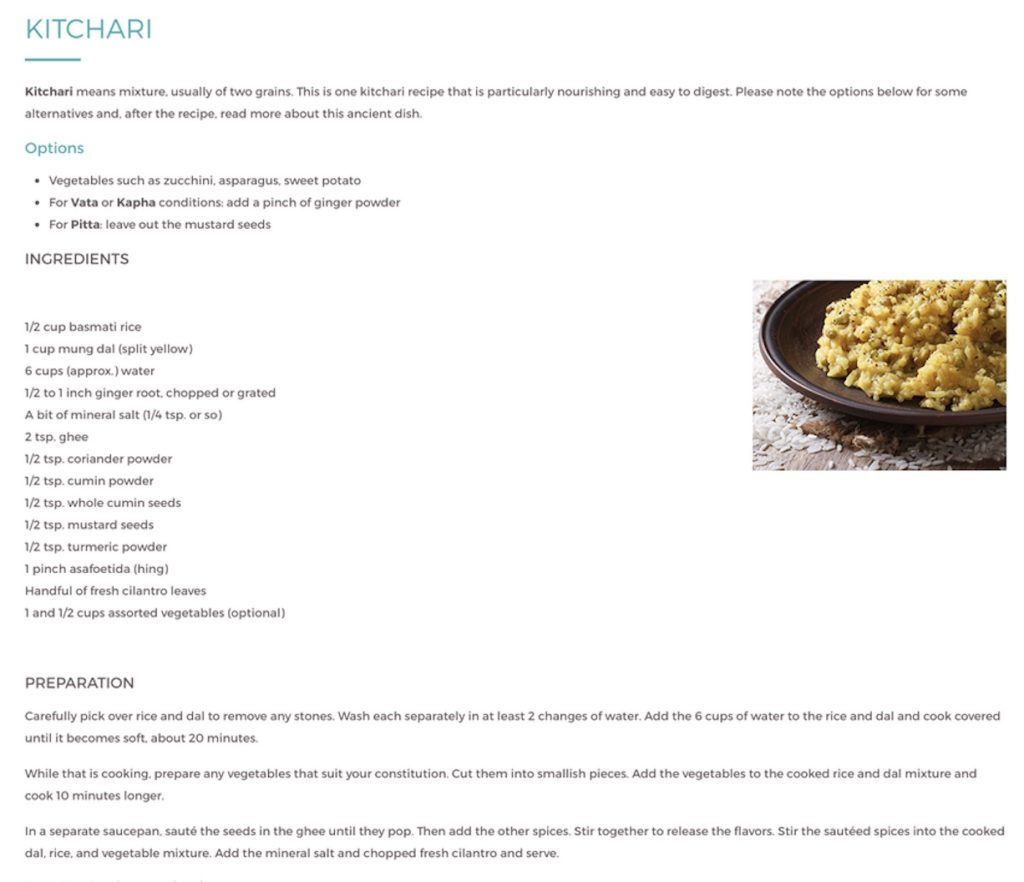 recipe of kitchari